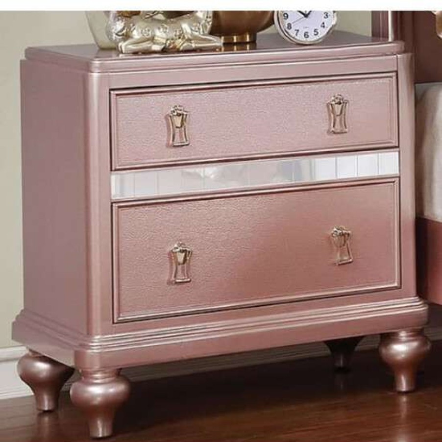 Furniture * | Budget Simple Relax 2 Drawers Wooden Nightstand With Mirror Trim Rose Gold