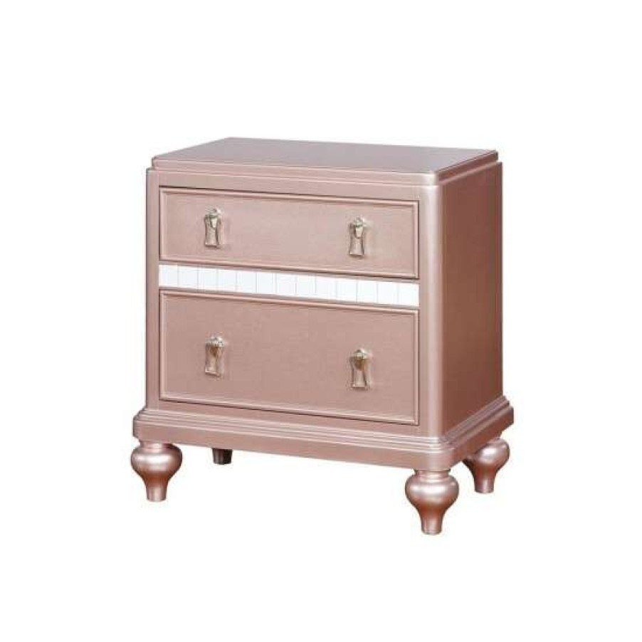 Furniture * | Budget Simple Relax 2 Drawers Wooden Nightstand With Mirror Trim Rose Gold