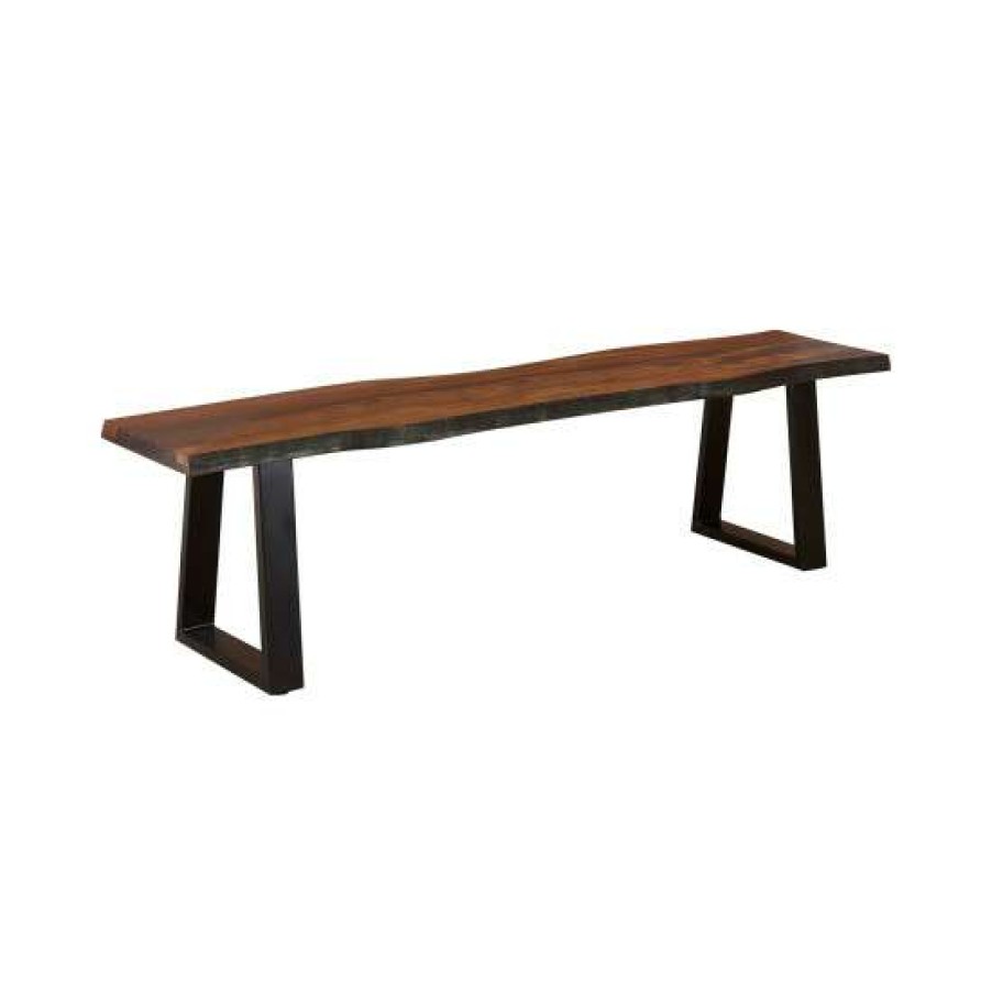 Furniture * | Flash Sale Simple Relax Wood Dining Bench With Metal Base In Grey Sheessam And Black