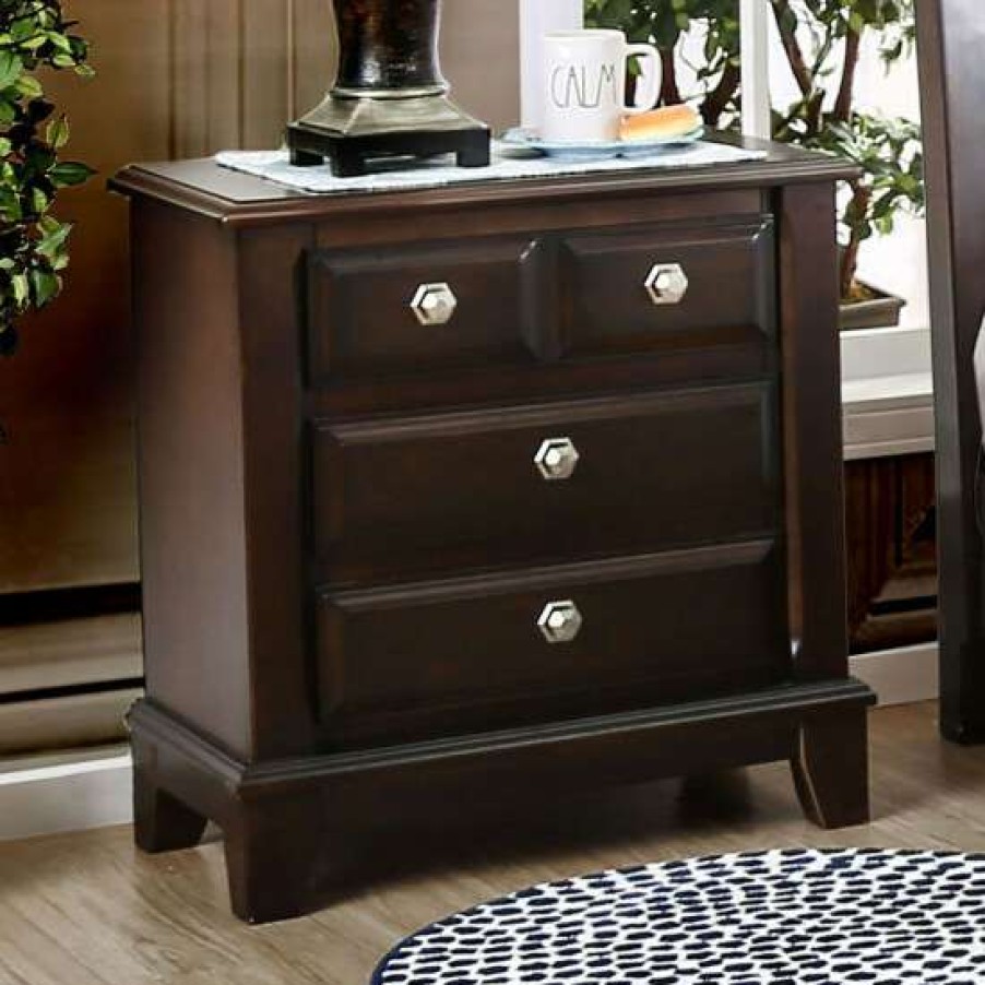 Furniture * | Buy Simple Relax 3 Drawers Nightstand In Brown Cherry