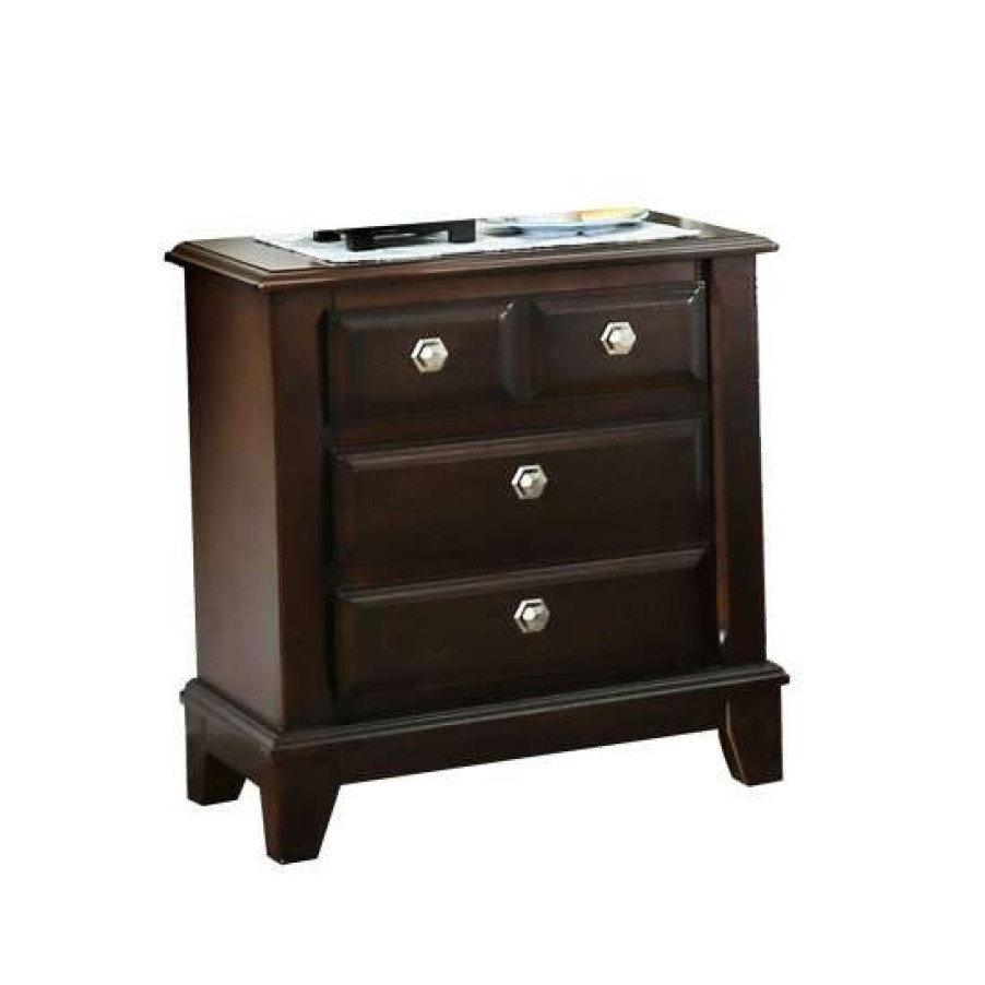 Furniture * | Buy Simple Relax 3 Drawers Nightstand In Brown Cherry