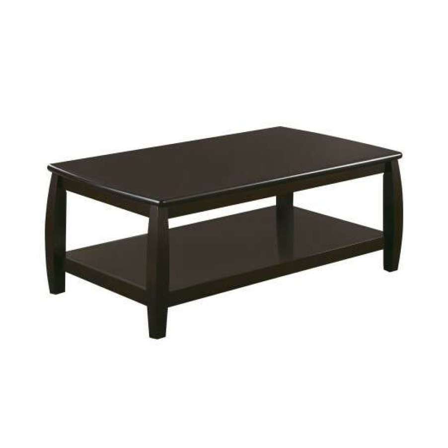 Furniture * | Cheapest Simple Relax Wood Coffee Table With Bottom Shelf, Cappuccino