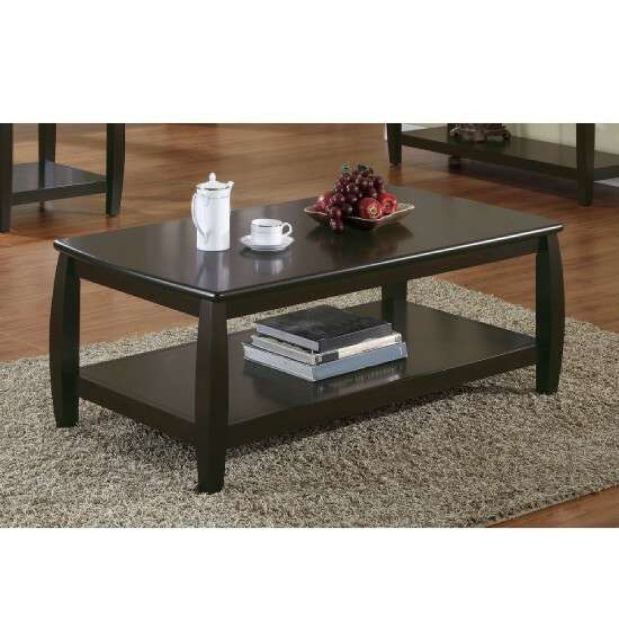 Furniture * | Cheapest Simple Relax Wood Coffee Table With Bottom Shelf, Cappuccino