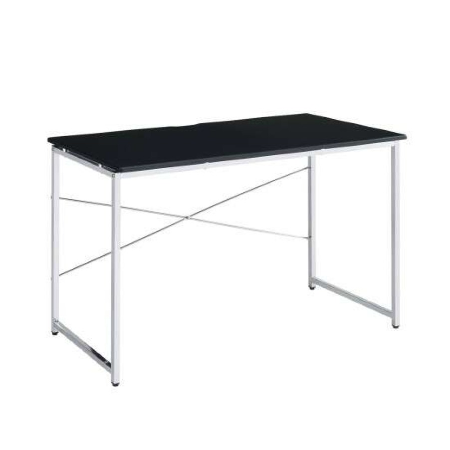 Furniture * | Cheap Simple Relax Rectangular Vanity Desk With Metal Frame In Black And Chrome