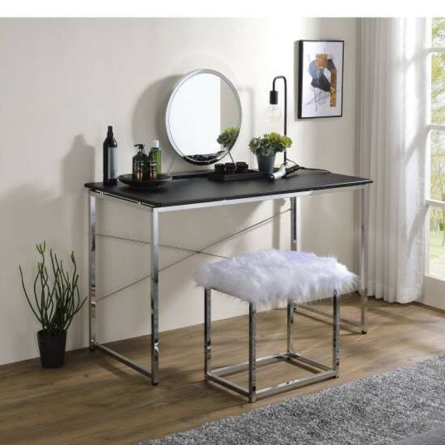 Furniture * | Cheap Simple Relax Rectangular Vanity Desk With Metal Frame In Black And Chrome