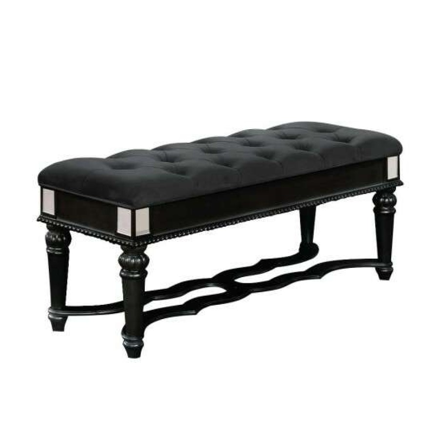 Furniture * | Best Reviews Of Simple Relax Button Tufted Bedroom Bench With Mirror Trim Black