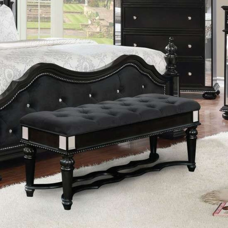 Furniture * | Best Reviews Of Simple Relax Button Tufted Bedroom Bench With Mirror Trim Black