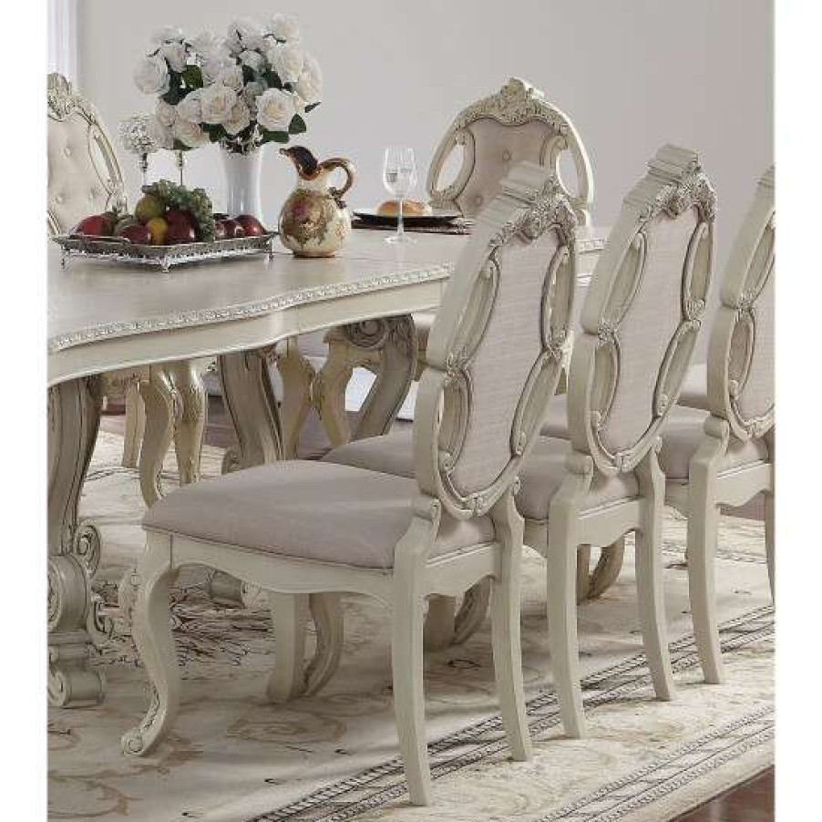 Furniture * | Brand New Simple Relax Set Of 2 Fabric Dining Chairs In Antique White