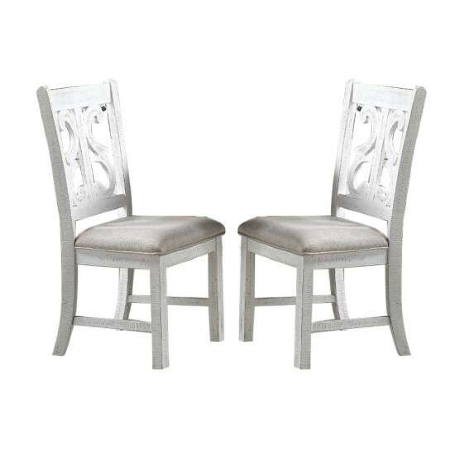 Furniture * | Cheapest Simple Relax Fabric And Wooden Side Chair Of Two With Backrest In Distressed White