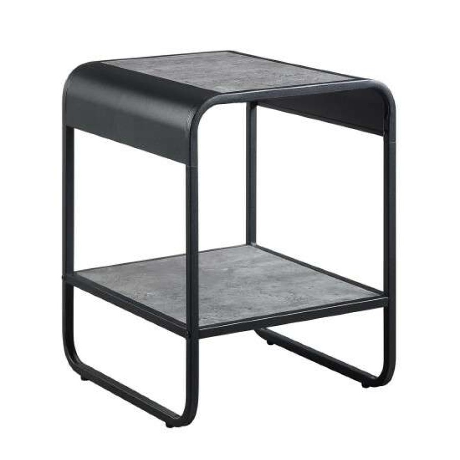 Furniture * | Cheap Simple Relax One Open Shelf Rectangular End Table With Metal Frame In Concrete Gray And Black