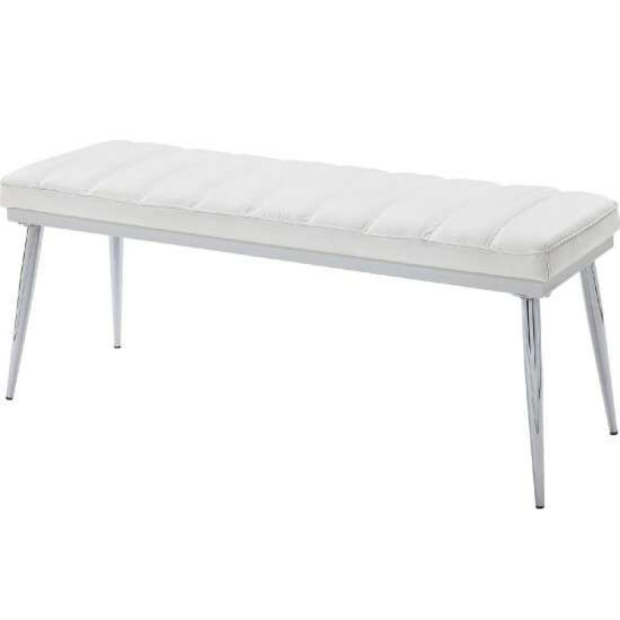 Furniture * | Flash Sale Simple Relax White Pu Dining Bench In Chrome Finish