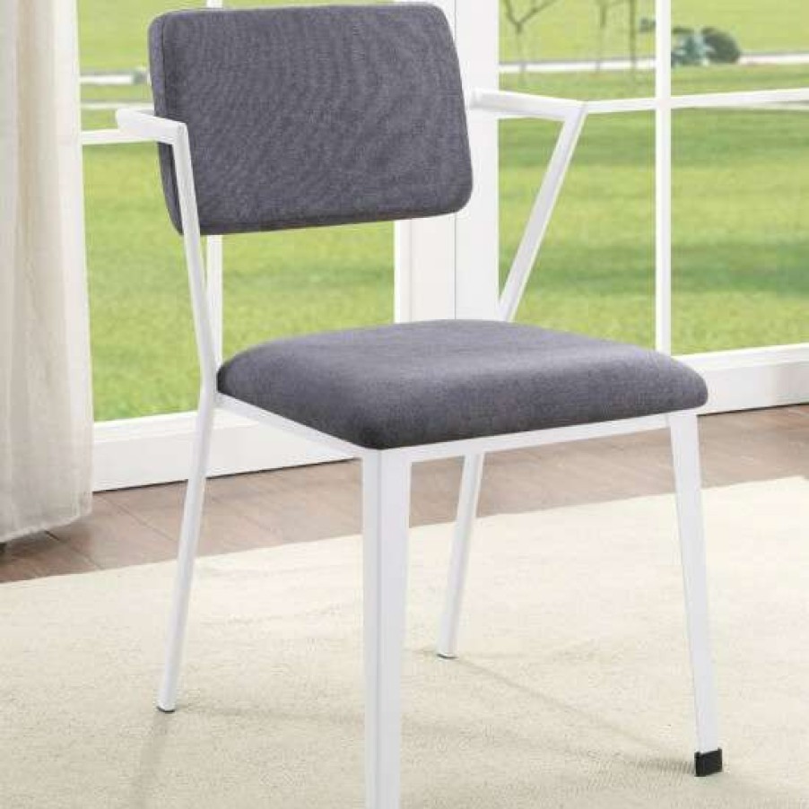 Furniture * | Coupon Simple Relax Set Of 2 Gray Fabric Dining Chair In White Finish