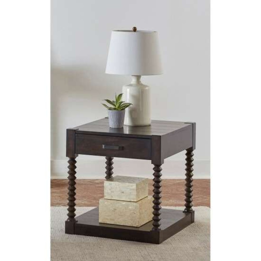 Furniture * | Best Reviews Of Simple Relax 1 Drawer And 1 Shelf End Table In Coffee Bean And Gunmetal