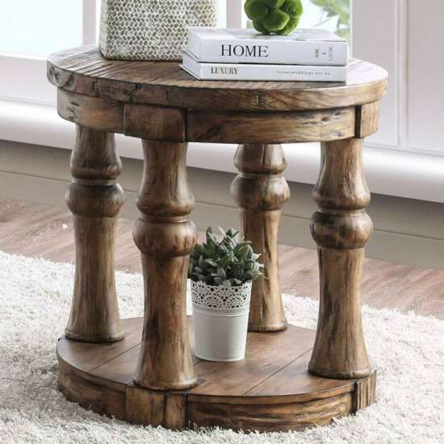 Furniture * | Hot Sale Simple Relax Wooden Round End Table With Open Shelf