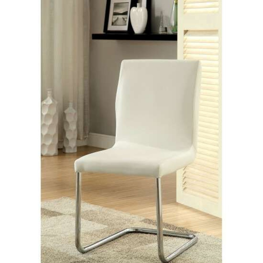 Furniture * | Best Reviews Of Simple Relax Set Of 2 Side Chairs With L-Shape Leg In White Finish