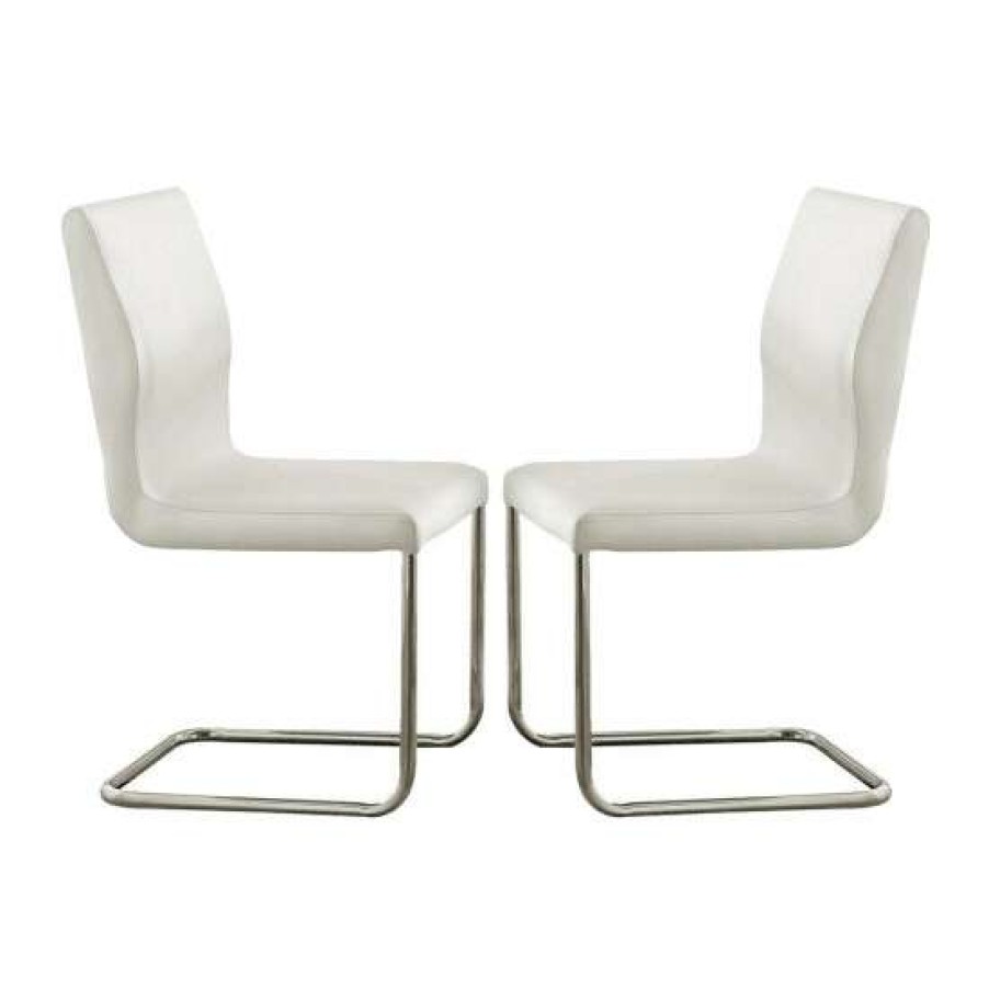 Furniture * | Best Reviews Of Simple Relax Set Of 2 Side Chairs With L-Shape Leg In White Finish