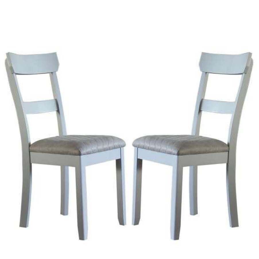 Furniture * | Best Sale Simple Relax Set Of 2 Side Chairs In Two Tone Gray And Pearl Gray