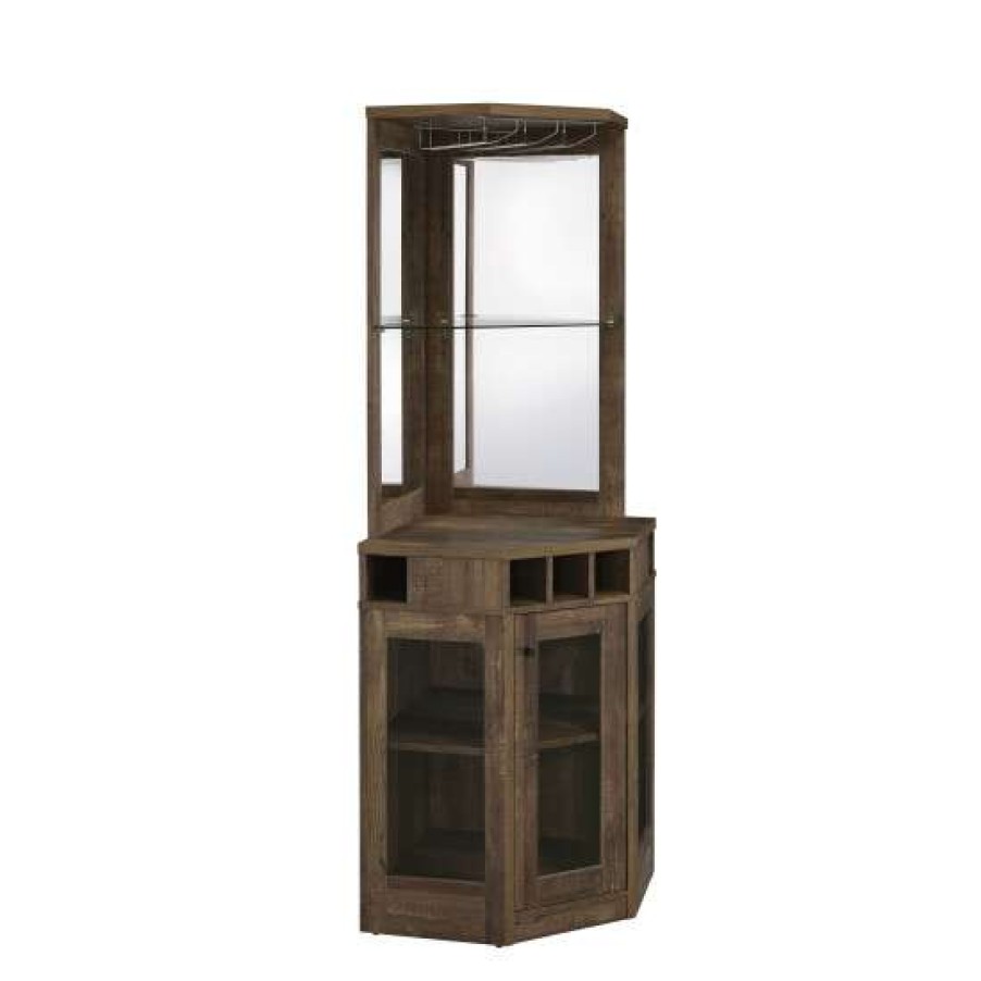 Furniture * | Coupon Simple Relax Wood Corner Bar Cabinet In Rustic Oak