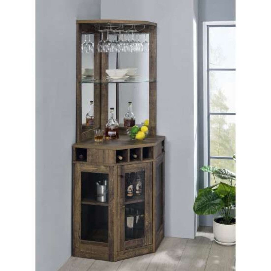 Furniture * | Coupon Simple Relax Wood Corner Bar Cabinet In Rustic Oak