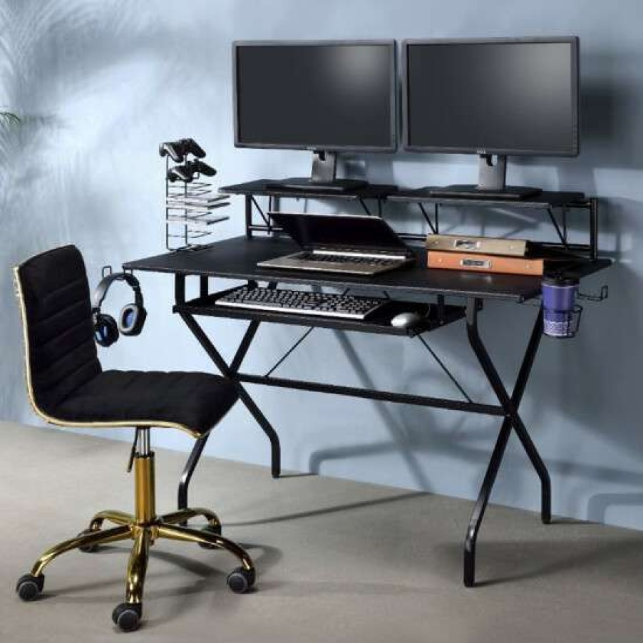 Furniture * | Brand New Simple Relax Metal Computer Desk With 2 Monitors In Black