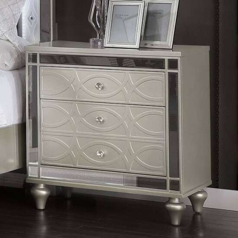 Furniture * | Flash Sale Simple Relax Polyresin And Wood Nightstand In Silver Finish