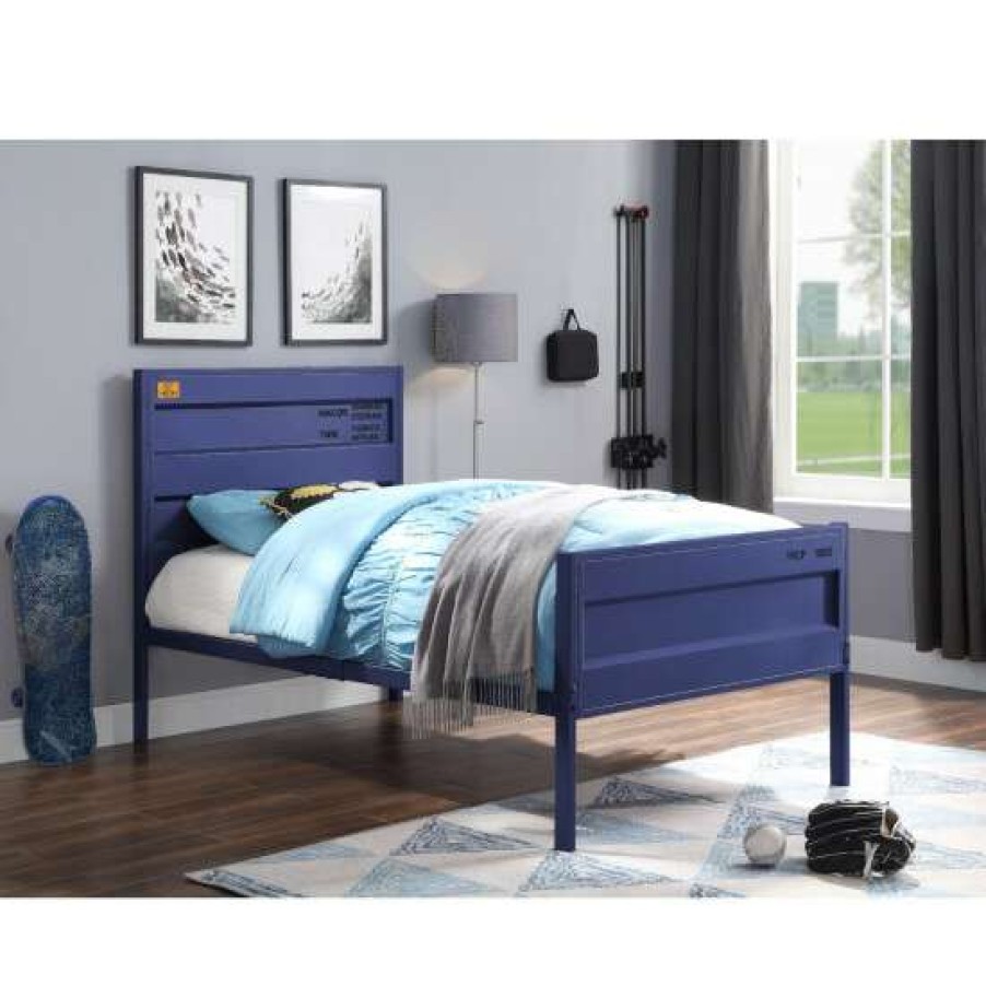 Furniture * | Outlet Simple Relax Metal Frame Panel Bed In Blue Finish