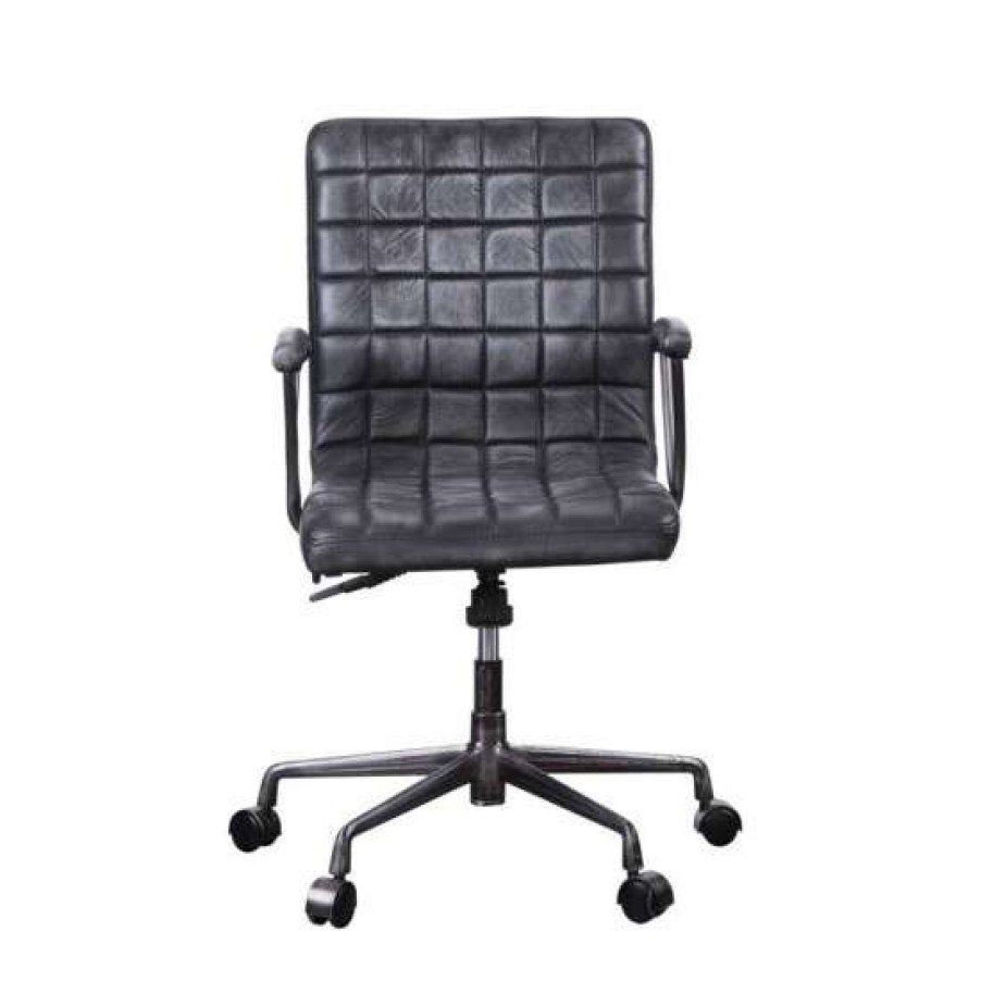 Furniture * | Top 10 Simple Relax Top Grain Leather Office Chair In Vintage Black And Aluminum