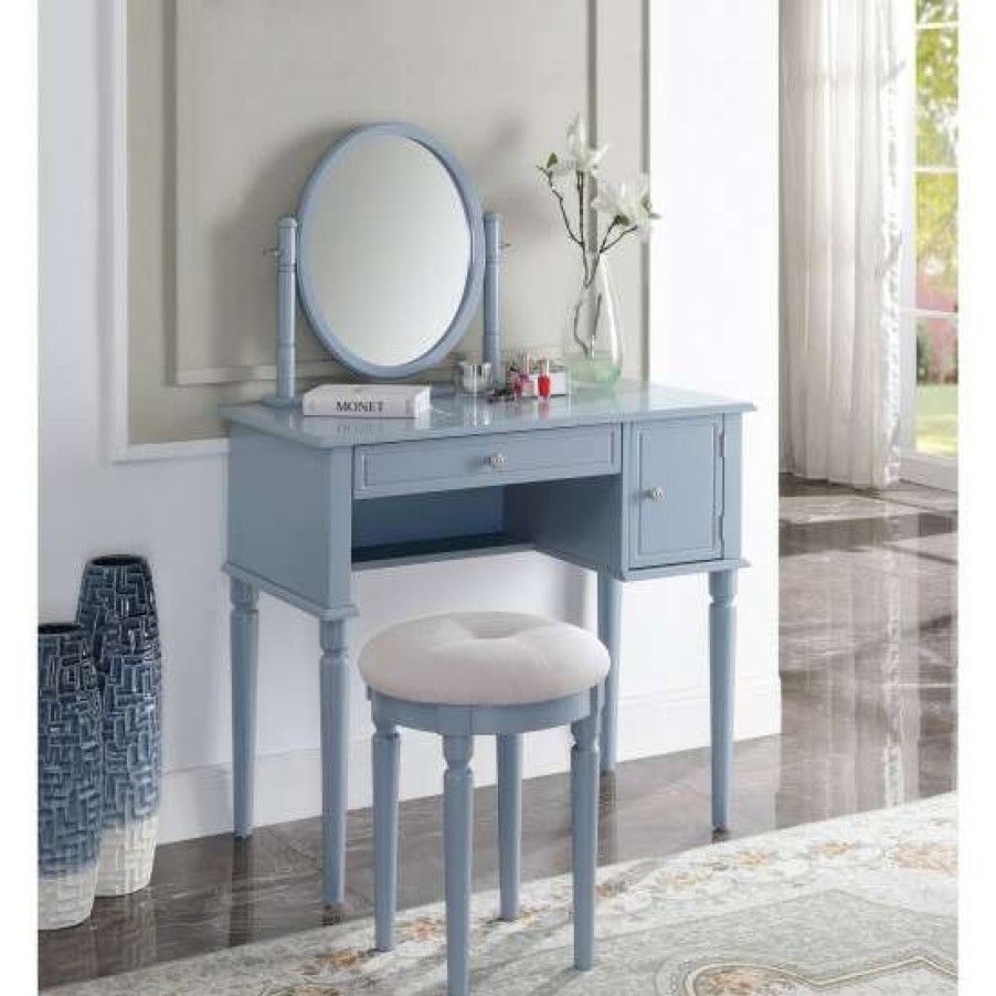 Furniture * | Top 10 Simple Relax Upholstered Vanity Set In Cream And Gray Finish