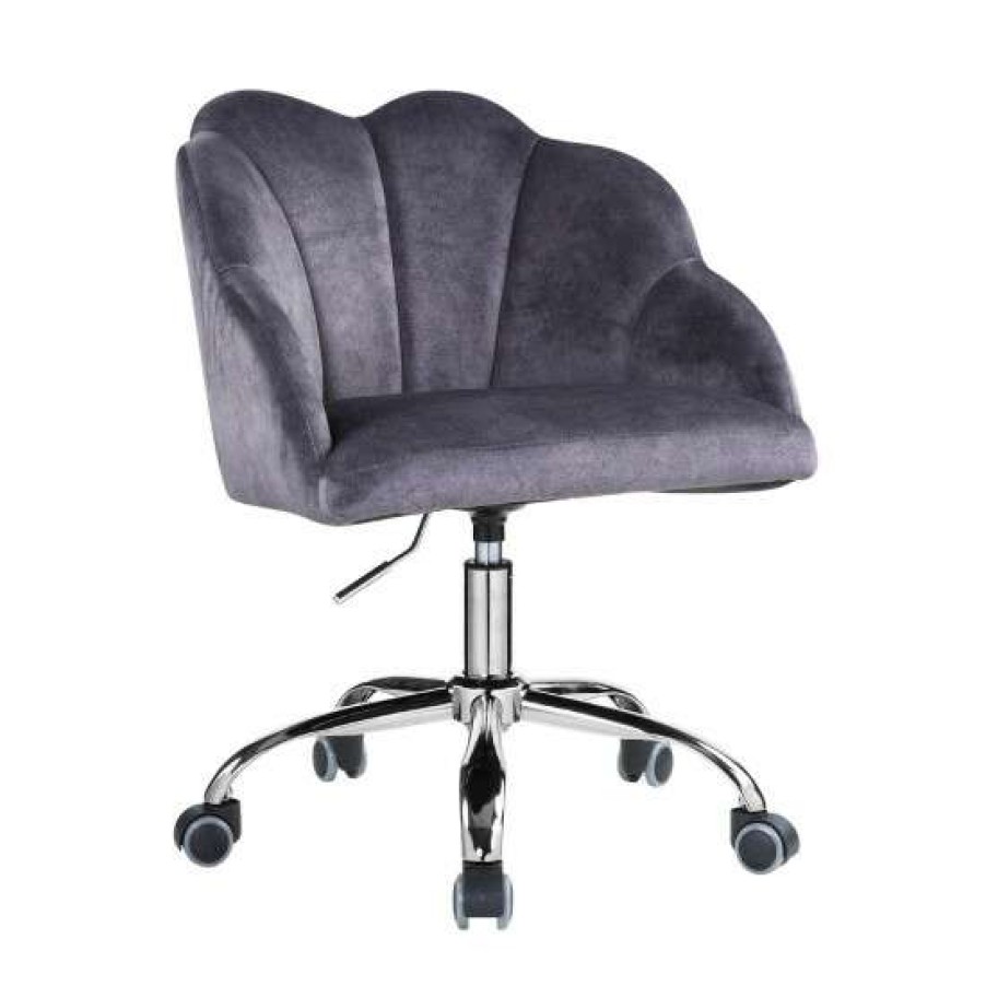 Furniture * | Best Deal Simple Relax Dark Gray Velvet Office Chair In Chrome Finish