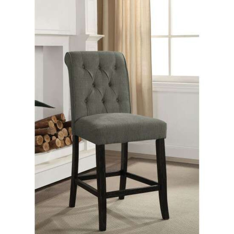 Furniture * | Promo Simple Relax Set Of 2 Fabric Dining Chair In Antique Black And Gray Counter Height