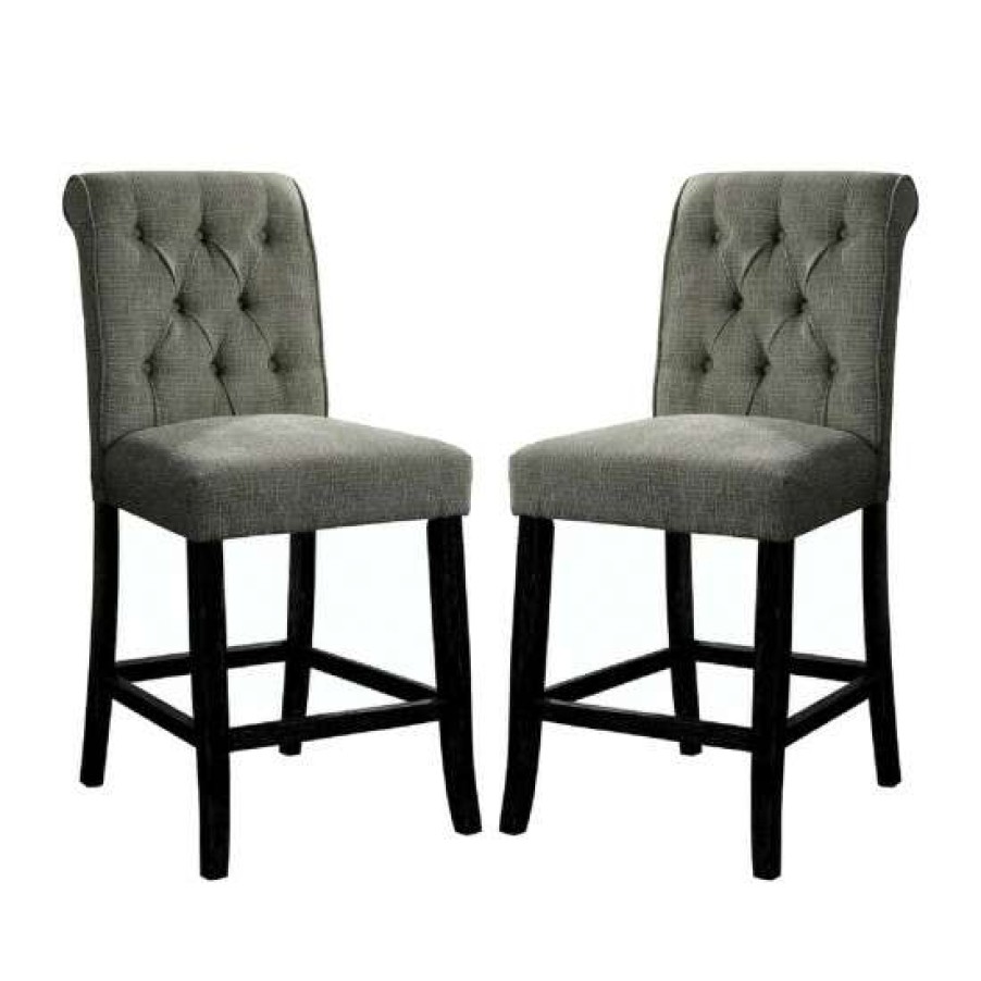 Furniture * | Promo Simple Relax Set Of 2 Fabric Dining Chair In Antique Black And Gray Counter Height