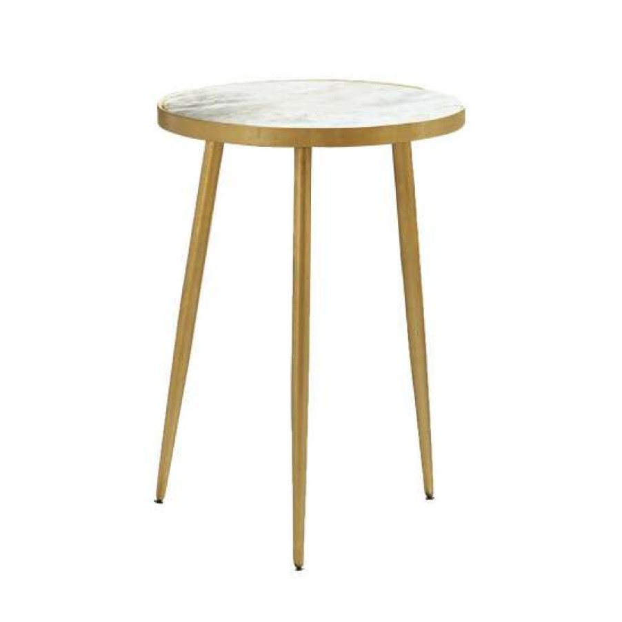 Furniture * | Buy Simple Relax Round Accent Table In White And Gold