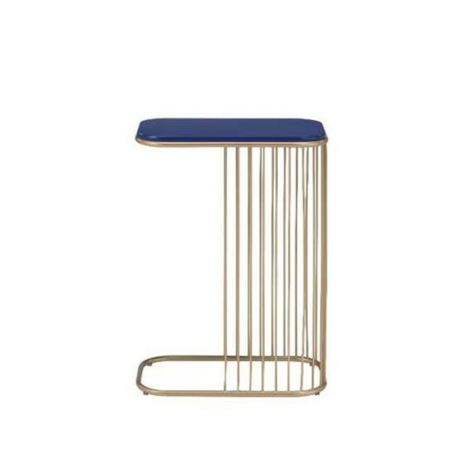 Furniture * | Deals Simple Relax Metal Accent Table In Blue And Gold Finish