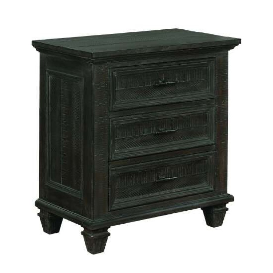 Furniture * | Best Sale Simple Relax 3 Drawers Nightstand With Metal Handles In Weathered Carbon