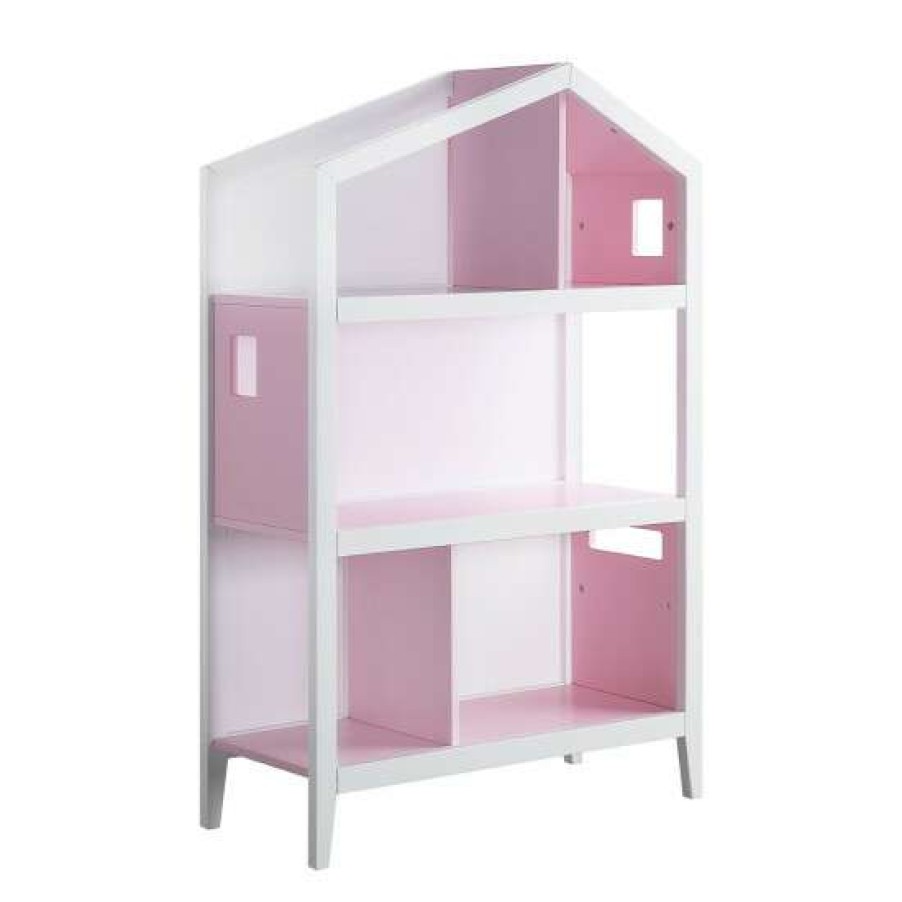 Furniture * | Cheap Simple Relax Bookcase With 3 Shelves In White And Pink Finish