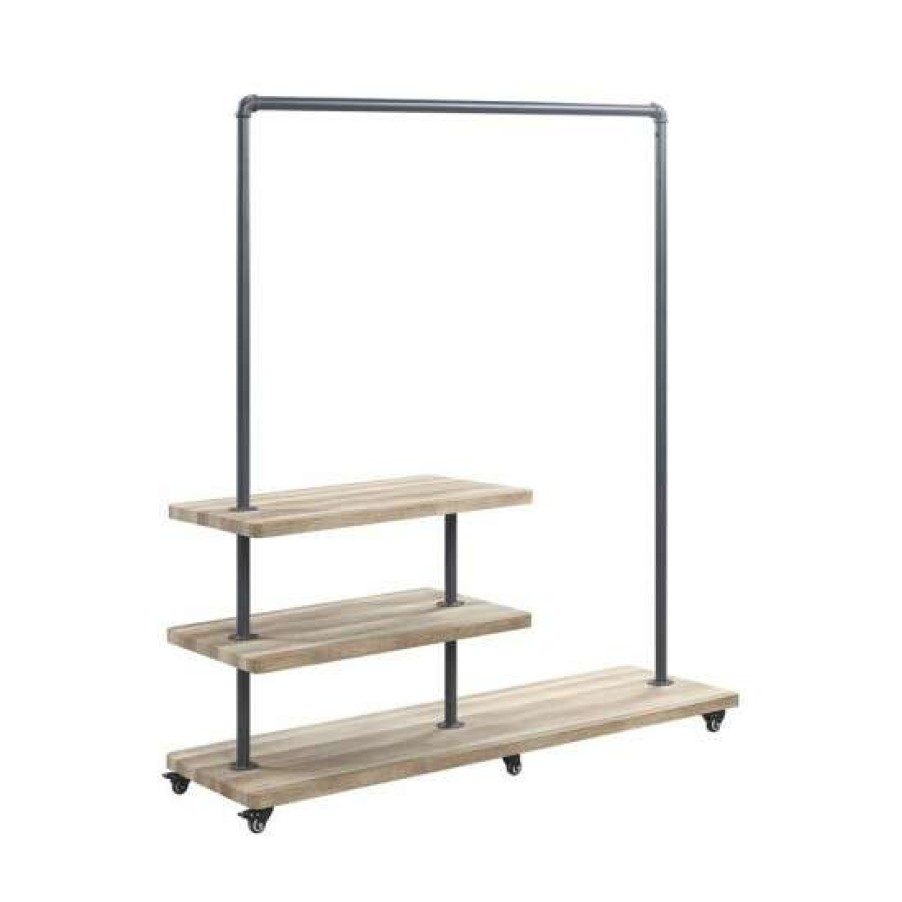 Furniture * | Buy Simple Relax Clothing Rack With Shelves In Oak And Sandy Gray