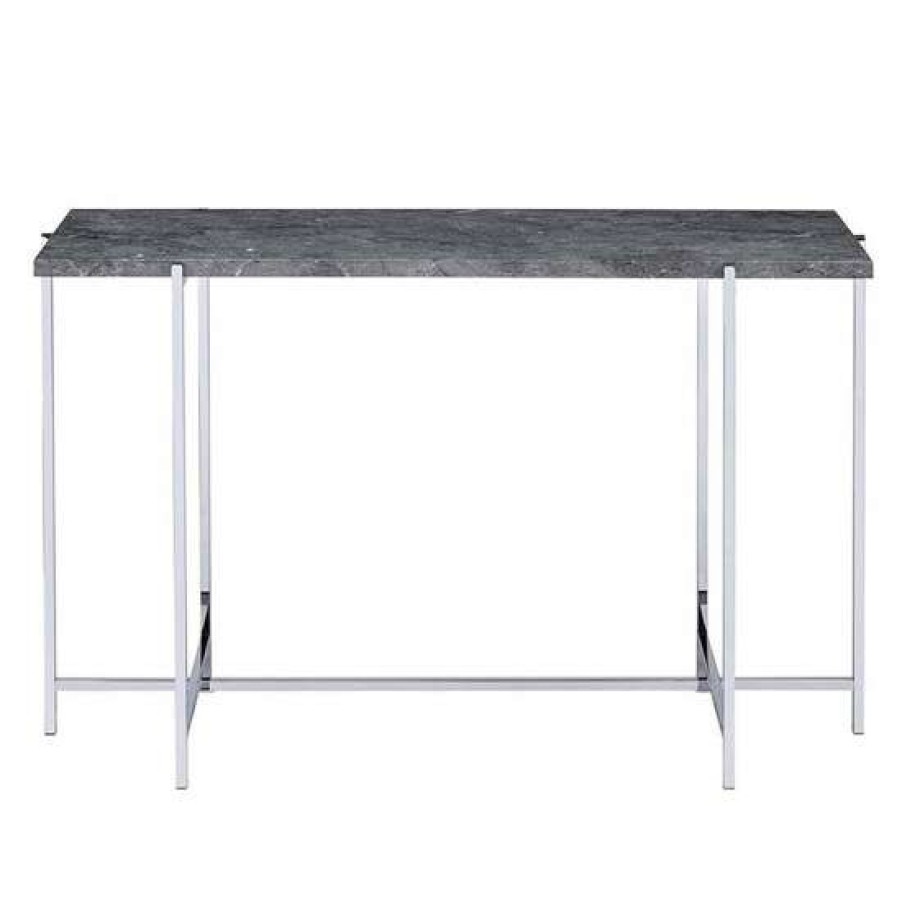 Furniture * | New Simple Relax Rectangular Faux Marble Sofa Table In Chrome Finish