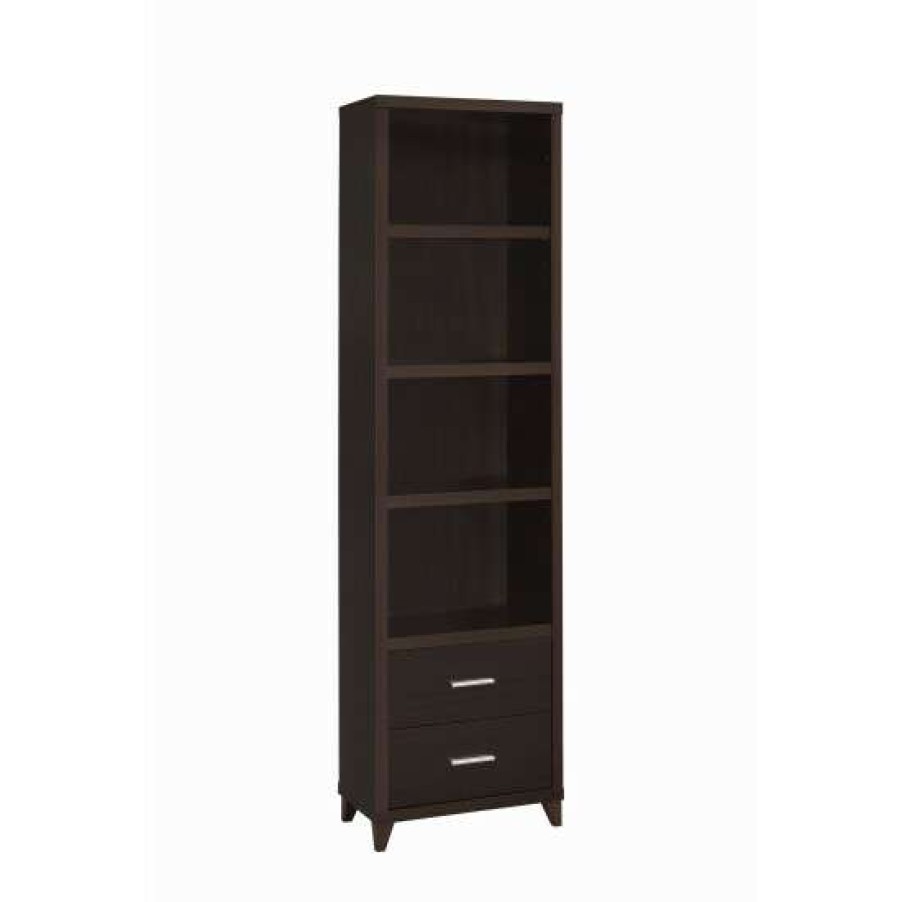 Furniture * | Coupon Simple Relax 2 Drawers Media Cabinets With Open Shelves In Cappuccino