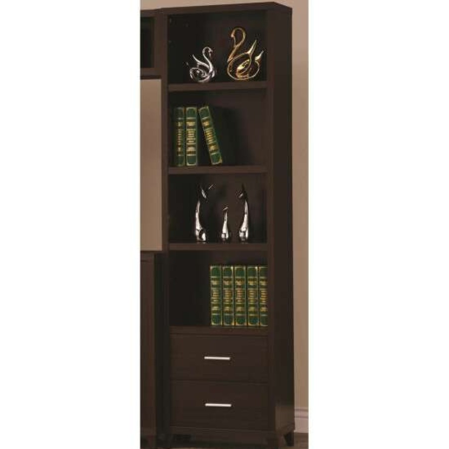 Furniture * | Coupon Simple Relax 2 Drawers Media Cabinets With Open Shelves In Cappuccino