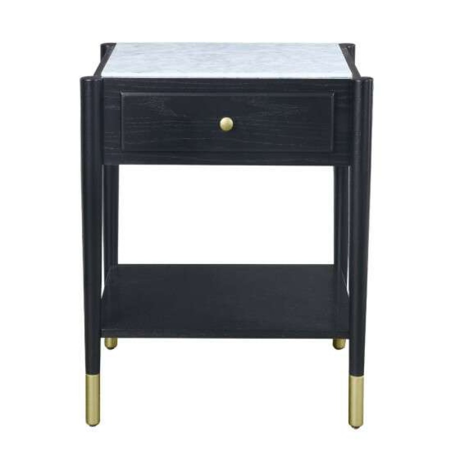 Furniture * | New Simple Relax One Drawer Black End Table With Marble Top Design