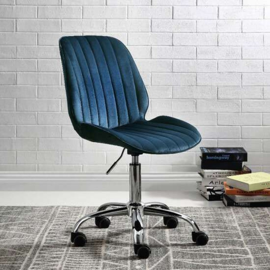 Furniture * | Deals Simple Relax Velvet Upholstered Adjustable Office Chair In Twilight Blue