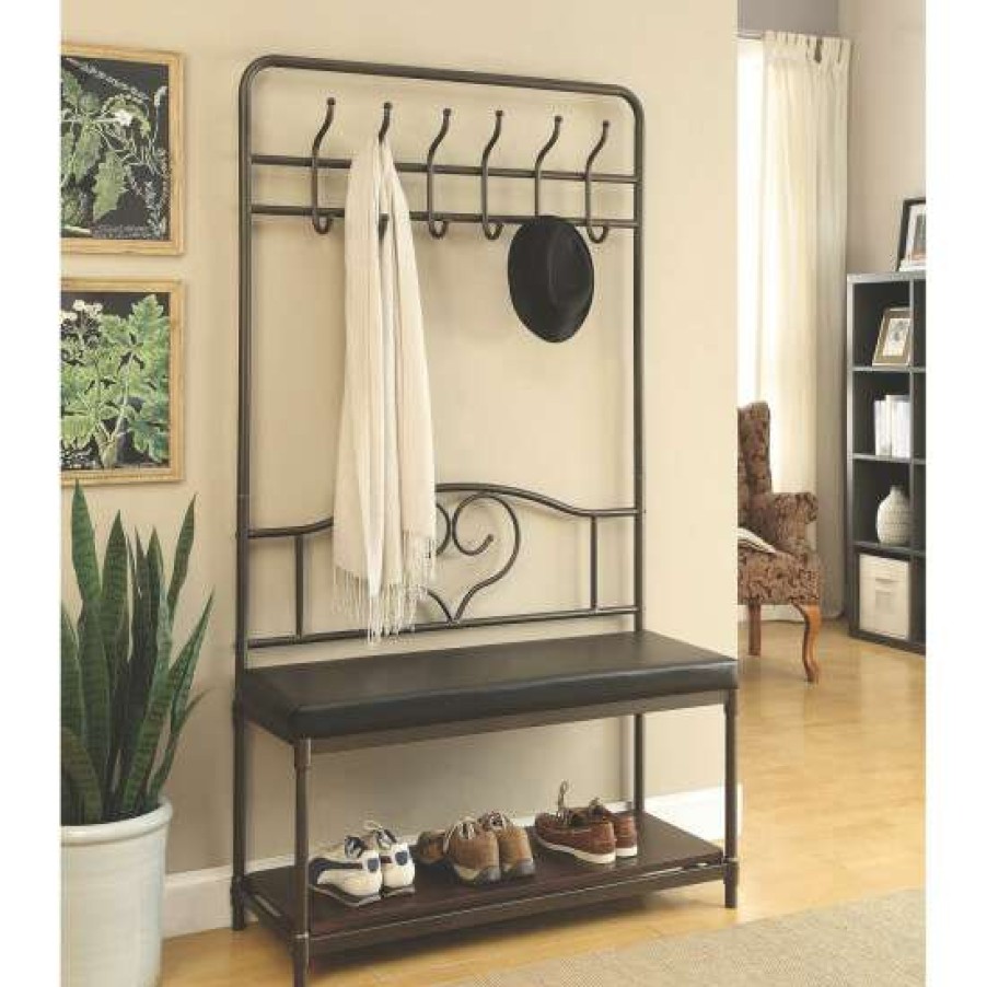 Furniture * | Flash Sale Simple Relax Hall Tree With 6-Hook And Upholstered Bench In Black