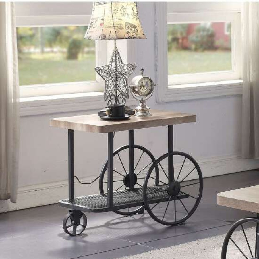 Furniture * | New Simple Relax Wood End Table In Oak And Antique Gray Finish