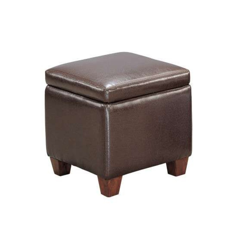 Furniture * | Best Deal Simple Relax Cube Shaped Storage Ottoman In Dark Brown