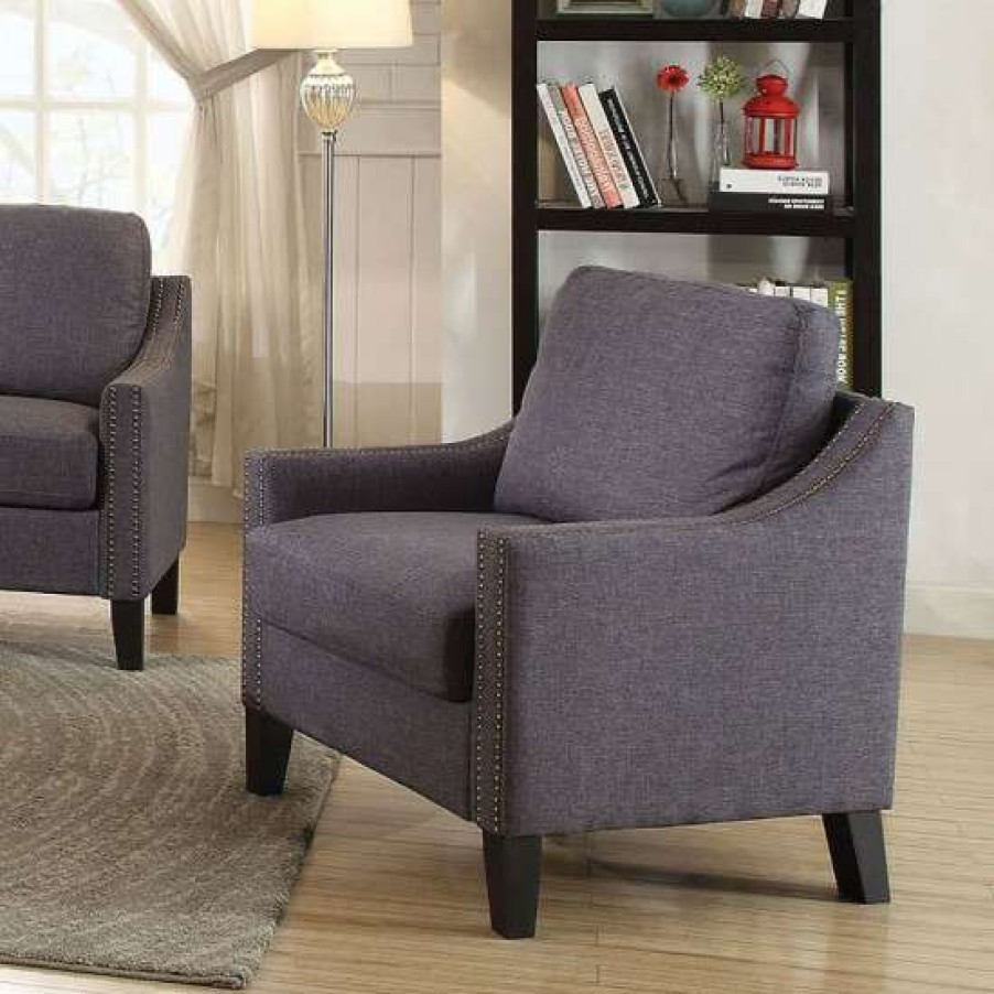 Furniture * | Promo Simple Relax Linen Accent Chair With Nailhead Trim