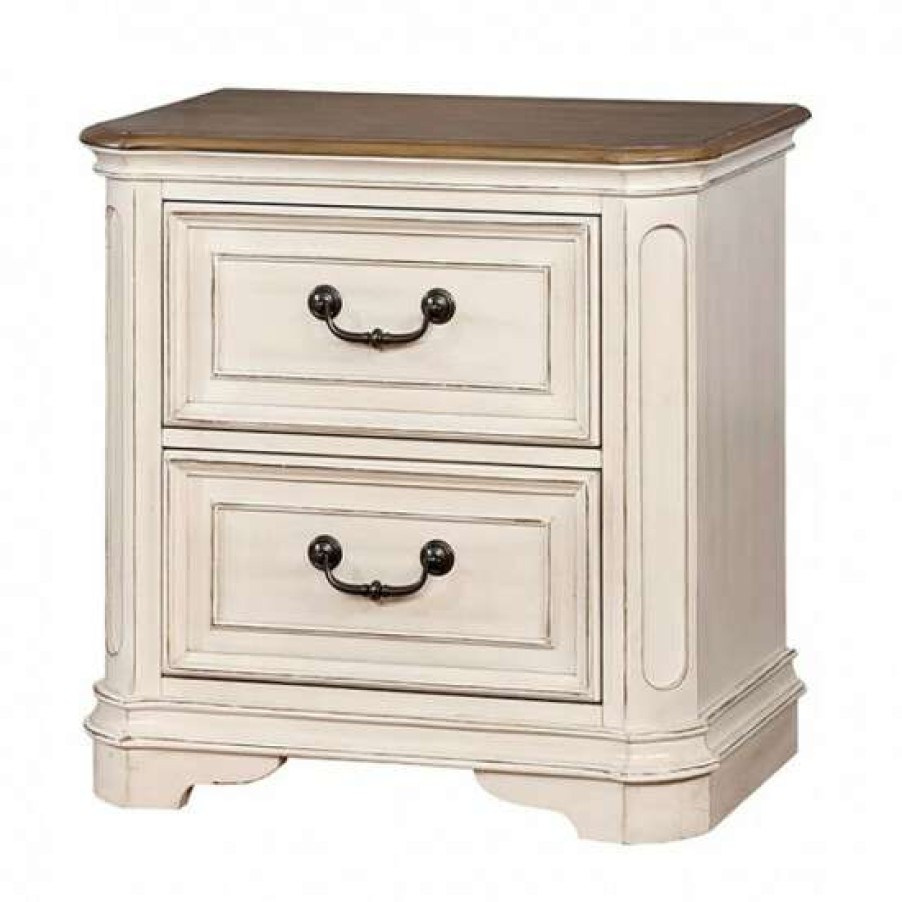 Furniture * | Best Pirce Simple Relax 2 Drawers Wooden Night Stand In Antique Whitewash