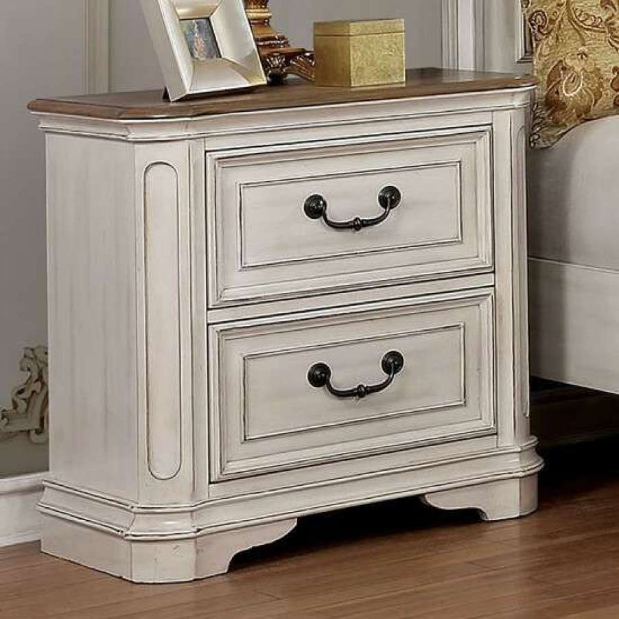 Furniture * | Best Pirce Simple Relax 2 Drawers Wooden Night Stand In Antique Whitewash