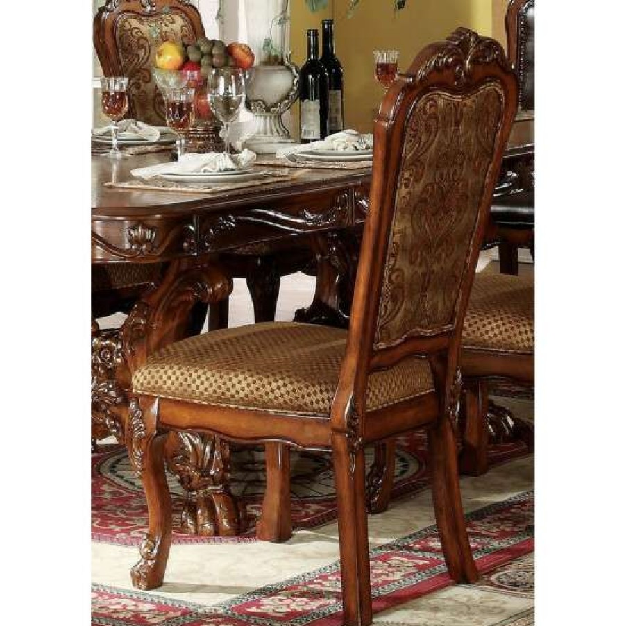 Furniture * | Best Sale Simple Relax Set Of 2 Fabric Side Chairs In Cherry Oak