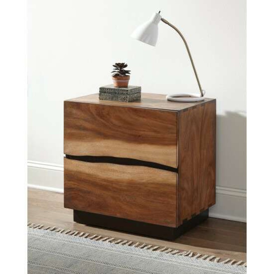 Furniture * | Best Reviews Of Simple Relax 2-Drawer Nightstand In Smokey Walnut And Coffee Bean