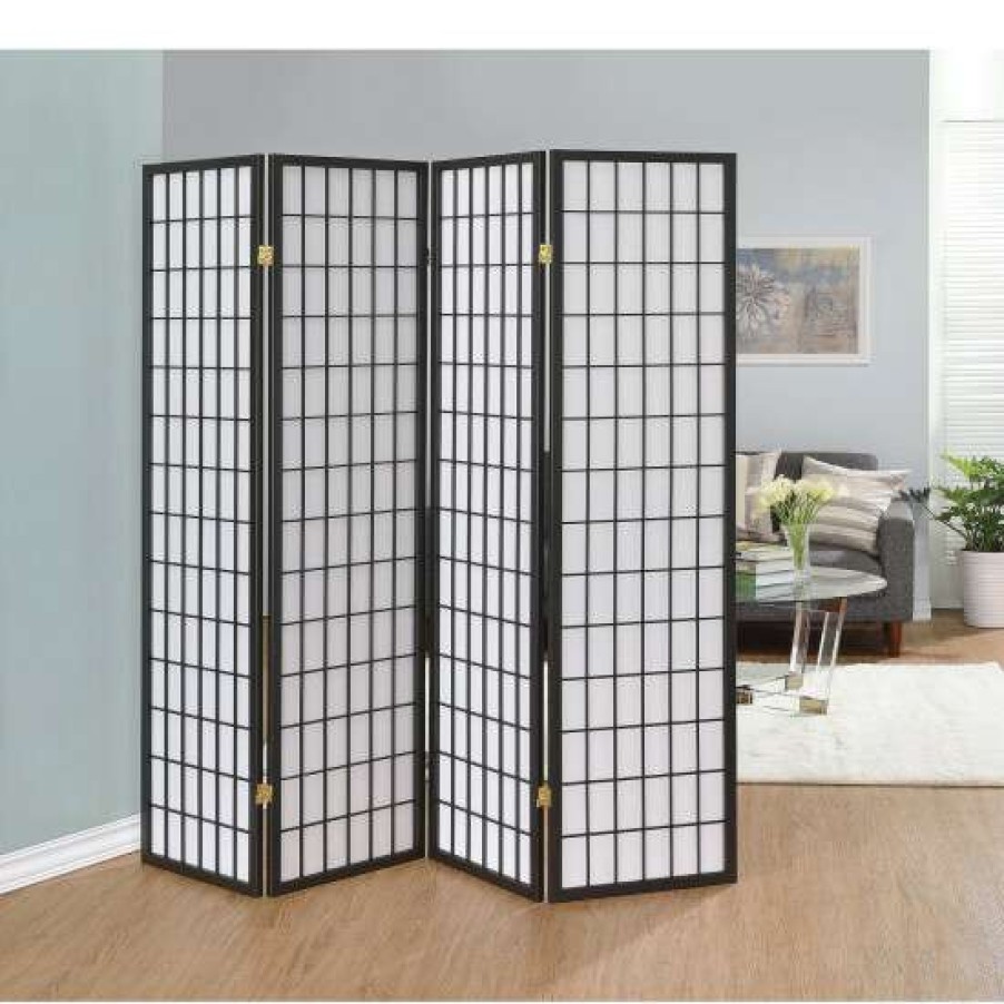 Home Decor * | Promo Simple Relax 4 Panel Folding Floor Screen, Dark Grey And White